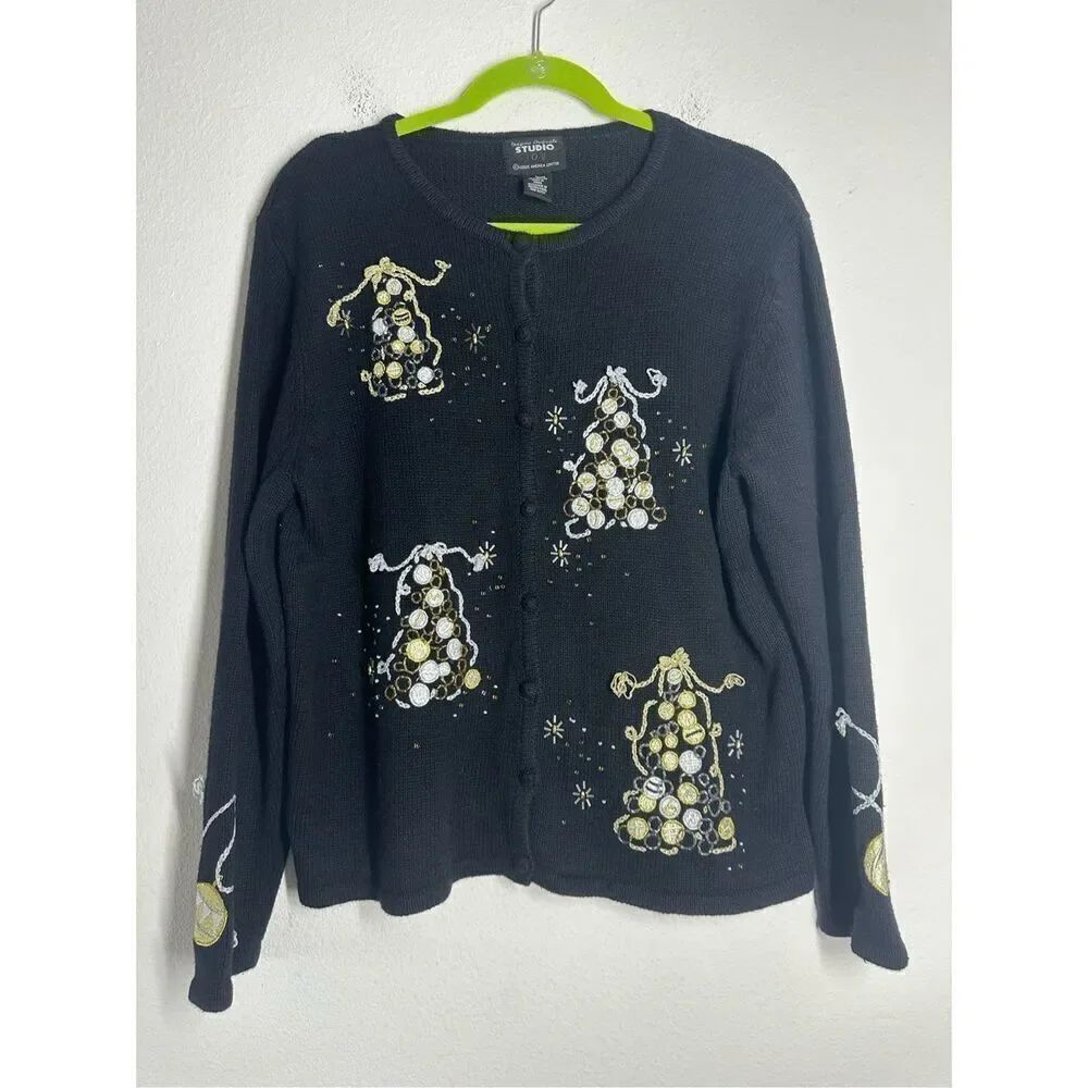 Vintage Designer Originals Studio Bohemian Cotton Button Up Cardigan Black Sz L